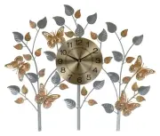 Large Metal Gold and Silver Butterfly and Leaf Wall Clock