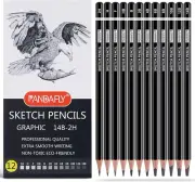 PANDAFLY Professional Drawing Sketching Pencil Set - 12 Pieces Graphite Pencils(