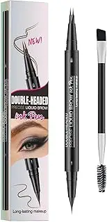Microblading Eyebrow Pen, Double-Headed Eye Brow Pen With Brush, 2-Fork-Tip Curved Brow Pen Waterproof Eyebrow Tint Pen, Long Lasting Makeup