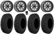 Valor V07 Beadlock 15" Wheels Graphite 32" Crawler AT Tires Commander Maverick