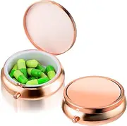WLLHYF Pill Box Cute Small Pill Box for Purse & Pocket Medicine Organizer Travel Pillbox Waterproof Pill Case Metal Pill Container Holder for Vitamins, Fish Oil, Supplements (Rosegold)