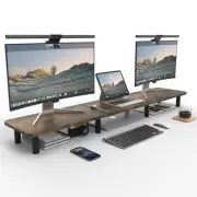 Dual Monitor Stand - 43.7 inch Extra Long Wide TV Stand - Wood & Steel Leg De...