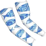 [FSCEV] Fish Painting Sun Protection Arm Sleeves Outdoor Essentials Cooling Compression Golf Hiking Cycling