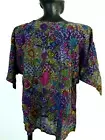 Vintage L Rayon Purple Shirt Top WILD PATTERN FUCHSIA HEART FLORAL UNISEX 1990s