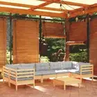 Wooden Garden Lounge Set 8 Pcs Modular Outdoor Patio Sofa With Cushion Furniture