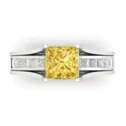 3.40 Princess Cut Yellow Ring Band bridal Set Sliding 14k White solid Gold