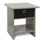 Gray Oak Wooden Night Stand Side End Table Black Fabric 1 Drawer Shelf Bedroom