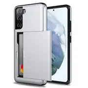 ZUSLAB Galaxy S21+ 5G Slide Armor Wallet Case Credit Card Holder Protective Cover for Samsung - Silver