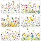 6 Pcs Spring Flowers Placemats Set of 6 Watercolor 12 x 17 Inches Summer Plas...