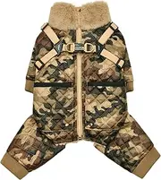 Puppia Bylur Mock Neck Full Zip up Warm Winter Jumpsuit with Integrated Harness for Small and Medium Dogs, Beige, Medium