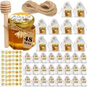 48 Pack Mini Honey Jars with Dippers, 1.5 Oz Glass Hexagon Jars, Lids, Bee Charm