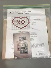 Vintage Chi Omega Sorority Counted Cross Stitch Kit Matte Collage Frame USA