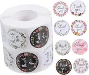 DINHEAROM 2 Rolls Thank You Stickers Self Adhesive Flower Design for Small Business Packaging Labels Stickers Per Roll for and Decorations