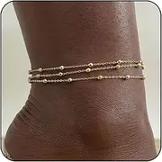 [PINCHUAN] Gold Ankle Bracelets for Women 14K Plated Gold Waterproof Anklet Stainless Steel Anklet Cuban Link Chain Layered Heart Ankle Bracelet
