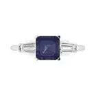1.62ct Emerald 3 stone Blue Sapphire Promise Engagement Ring 14k White Gold