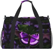 [GaxfjRu] Beautiful Purple Butterfly Print Travel Bag Weekender Bag Gym Bag Overnight Bags Travel Essentials for Women Men Shoulder Bag, Black, One Size