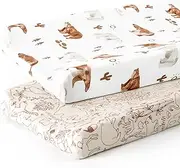 GRSSDER Stretchy Ultra Soft Jersey Knit Changing Pad Cover Set 2 Pack, Change Table Pad Covers Fit 32"/34" x 16" Pads Safe and Snug, Cute Diaper Changing Pad Covers of Sunny Bear Print