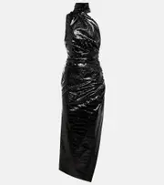 [Alaia] Alaïa Asymmetric croc-effect midi dress AU 12 black