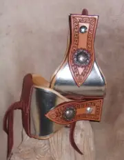 New Wide USA Made Metal Bound Bell Stirrups 5" + Berry Conchos Hand Tooled. G&E