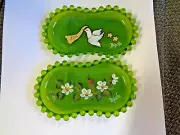 2 Boyd Glass Candlewick Avocado H/P Tray Dishes 1999 MINT