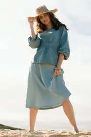 Linen Cotton A Line Skirt--NBIRD-75