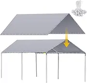 10 x 20 ft Heavy Duty Canopy Replacement Cover Waterproof Carport Garage Car Shelter Tarp Tent for Car Canopy with 50 Ball Bungees, Only Top Cover, Frame is Not Included