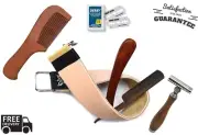 BARBER SALON STRAIGHT CUT THROAT RAZOR WITH LEATHER STROP SHARPENING BELT SBLADE