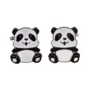 Panda Bear Black White Pair Cufflinks Wedding Fancy Gift Box & Polishing Cloth