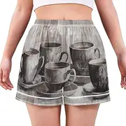 [RPLIFE] Wooden Board Coffee Cup Ladies Boxer Shorts, Soft Comfy Lounge Shorts for Women