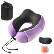 Catzon Travel Neck Pillow Premium Memory Foam for Airplane Car Office-Light Purple