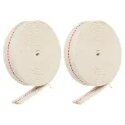 Cotton Oil Lamp Wick 3/4 Inch Flat Wide 3 Meter/10Ft Long Red Stitch, 2 Roll
