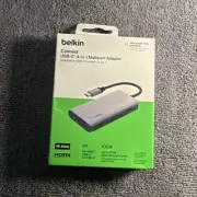 Genuine Belkin USB-C 4 in 1 Multiport Adapter - Gray (AVC006btSGY) Brand New