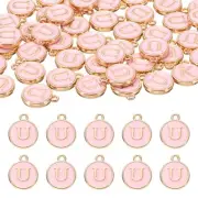 52pcs Letter Charm, Alphabet U Pendants Beads Charm, Pink