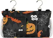 Amooorous Bedside Caddy Hanging Storage Bag Pocket for Bunk Hospital Beds Dorm Rooms Bed Rails Pumpkin Scary Pattern Happy Halloween