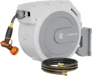 Heavy Duty Retractable Garden Hose Reel 130 FT, Wall Mounted with 9 Pattern Nozz