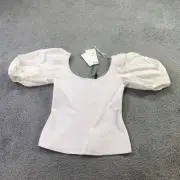 Theory Top Womens P Scoop Neck Puff Sleeve Top White Stretchy Casual