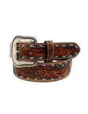 Nocona Men's Tappered Laced Underlay Belt - Turquoise, Size 42