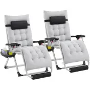 Zero Gravity Chair Set of 2 Reclining Outdoor Sun Lounge Chairs 29in Grey