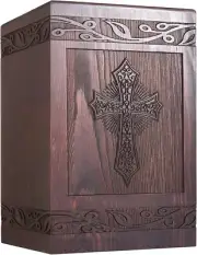 Cremation Urns for Human Ashes Adult Male Female, Wooden Carved Cross Urns Box