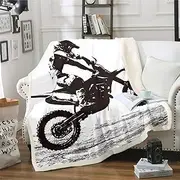 Erosebridal Teens Dirt Bike Sherpa Blanket, Motocross Rider Throw Blanket for Kids Boys Girls Motorbike Sport Plush Bed Blanket Throw Size Motorcycle Extreme Sport Fuzzy Blanket Nursery Bed Blankets