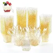 50Pcs Plastic Glitter Dessert Cups With Spoons - 58ml Reusable Mini Clear Tumblers for Pudding, Mousse, Yogurt, Ice Cream and Snacks - Party Serving Set