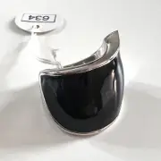 NWT Lia Sophia Askew Black Silver Wave Modern Swirl Enamel Statement Ring Sz 5