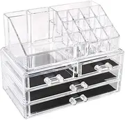 AIMALL Holder Cosmetic Makeup Organiser 4 Drawer Storage Jewellery Box Clear Acrylic, Elegant Makeup Storage Solution with Removable Non-Slip Compartments