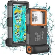 Nisso Waterproof Underwater Snorkeling Phone Case for iPhone 14/13/12/11 Pro Max Mini Xr/X/Xs/Samsung Galaxy Note10/9/8/S10/9/8 Ultra Plus Professional [15m/50ft] Photo Video Diving Cover(SG Orange)