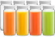 JoyJolt 16 oz Reusable Glass Bottles with Caps. Set of 8 Juicing Bottles With Lids and Juice Jars Labels. Glasses for Cold Brew Bottles, Smoothie