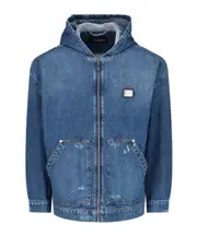Dolce Gabbana Logo Tag Hooded Denim Jacket XL,M blue