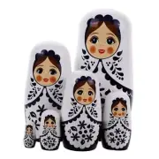 Russian Nesting Dolls, Wood Matryoshka Stacking Set of 6, Black and White