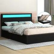 ALFORDSON Bed Frame Double Queen King Single RGB LED Gas Lift Storage Base Black
