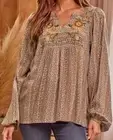 Savanna Jane Mocha Millie Embroidered Top Size S Boho Peasant Festivalwear Beach
