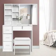 Artiss Dressing Table Stool Set 5 Drawers Sliding Makeup Mirror Vanity Desk - White